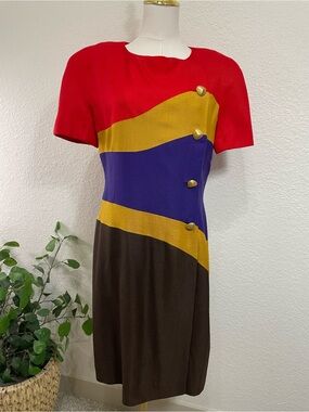 Vintage Constance Saunders Colorblock Tailored Dress